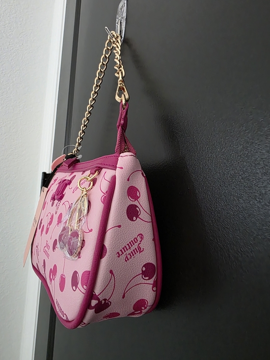 NWT Juicy Couture Cherry On Top Mini Wristlet Purse Lt Pink Multi/Raspberry Tart - Picture 2 of 5